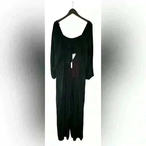 Madewell Tie Back Black Smocked Bodice and Satin Jumpsuit Size 20 - Picture 10 of 14